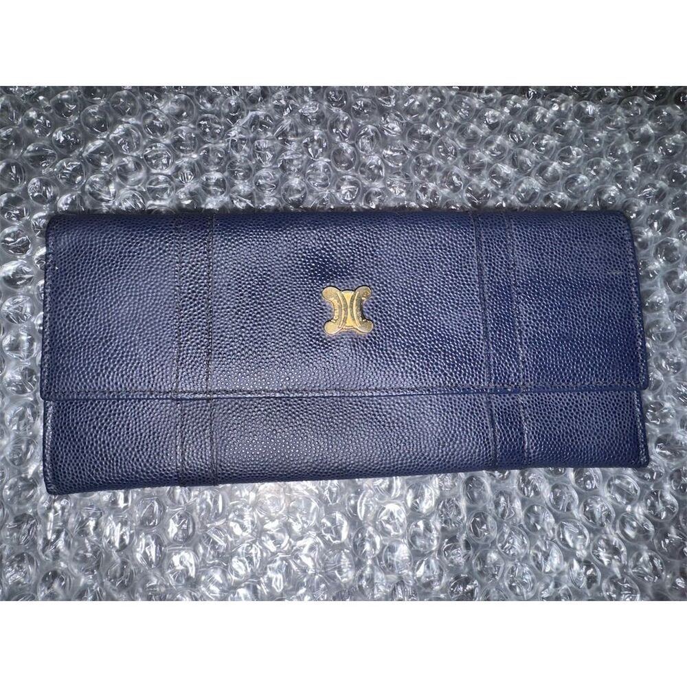 Celine Women's Large Triomphe Wallet Blue Leather Box, dust bags